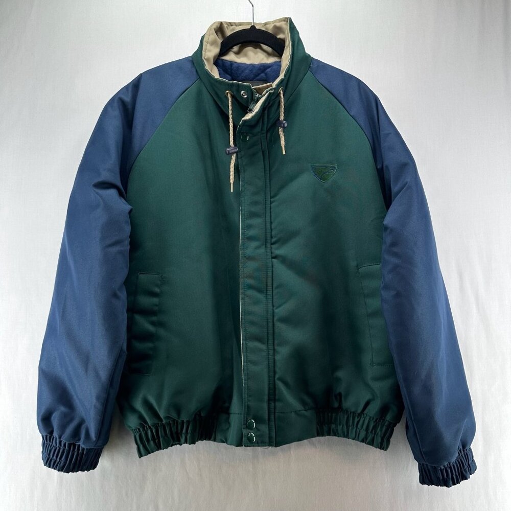 California Imperial Bomber Jacket Men L Zip Up Quilt Lined Colorblock Green Blue